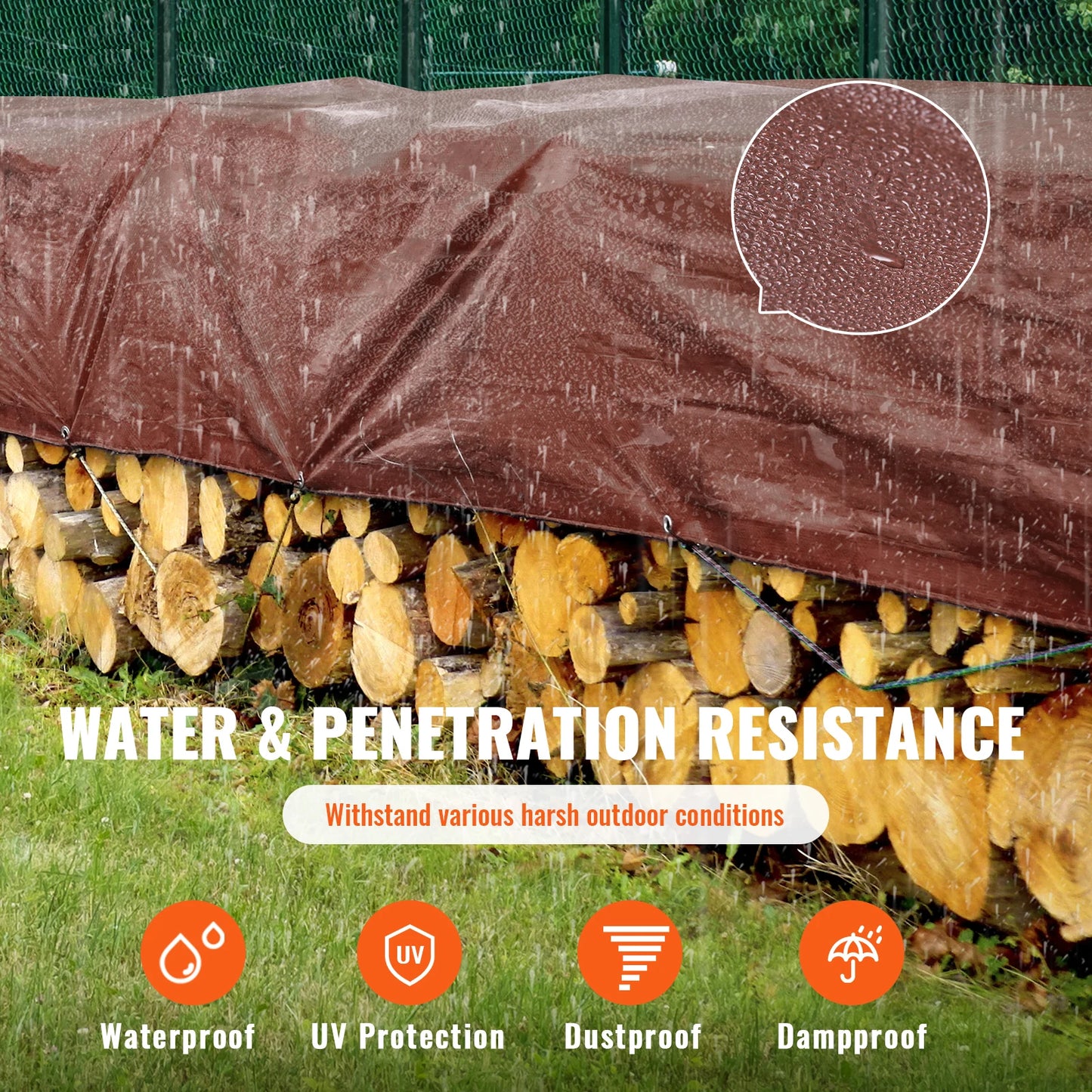 Heavy Duty, Waterproof, Tear-Proof, Poly Plastic Tarps w/ Grommets, Multi-Purpose