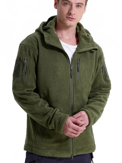 Men's Tactical Hunting Fleece Jacket, Warm, Full Zip Hoodies, Multi-Pockets