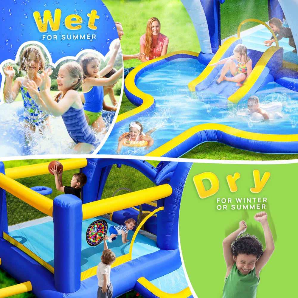 Inflatable Water Slide, Trampoline, Bounce House with  Dolphin Sprinkler