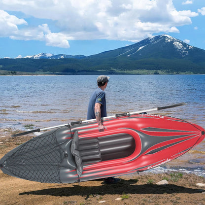 Inflatable Kayak Fishing Boat, 1 Adult Person, Red Canoe, w/ Paddles, Bag, Seats, High-Output Pump,