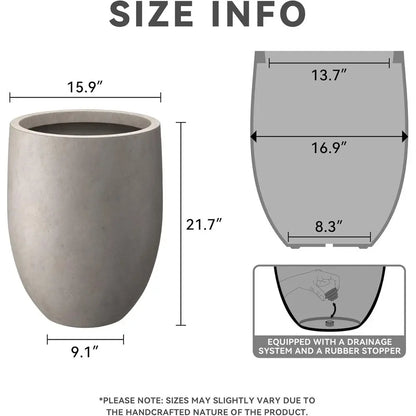 Kante 21.7" H Weathered Concrete Tall Planter, Outdoor Indoor, Decorative Pot w/ Drainage Hole and Rubber Plug