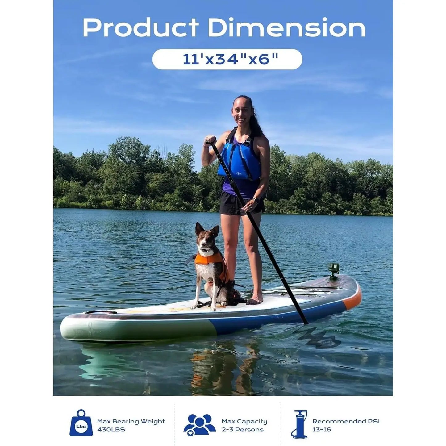 Extra Wide Inflatable Paddle Board, 11' x 34" x 6" Stand Up Paddle Board w/ Accessories and Camera Mount