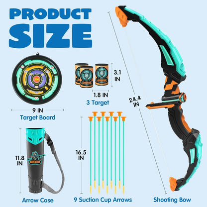 Kids Bow and Arrow Set, LED Light Up Archery Target with Suction Cup Arrows, Kids Ages 6-12