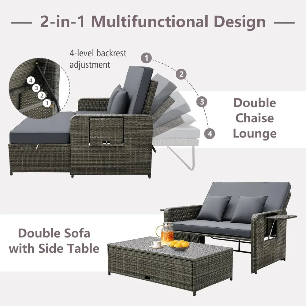 Wicker Patio Outdoor Patio Daybed, Lounger, Loveseat & Storage Ottoman