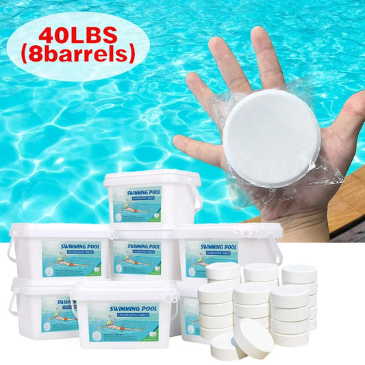 Chlorine Tablets - 3" size, 40 lbs Container, Stabilized for Hot Tubs, Pools or Spas