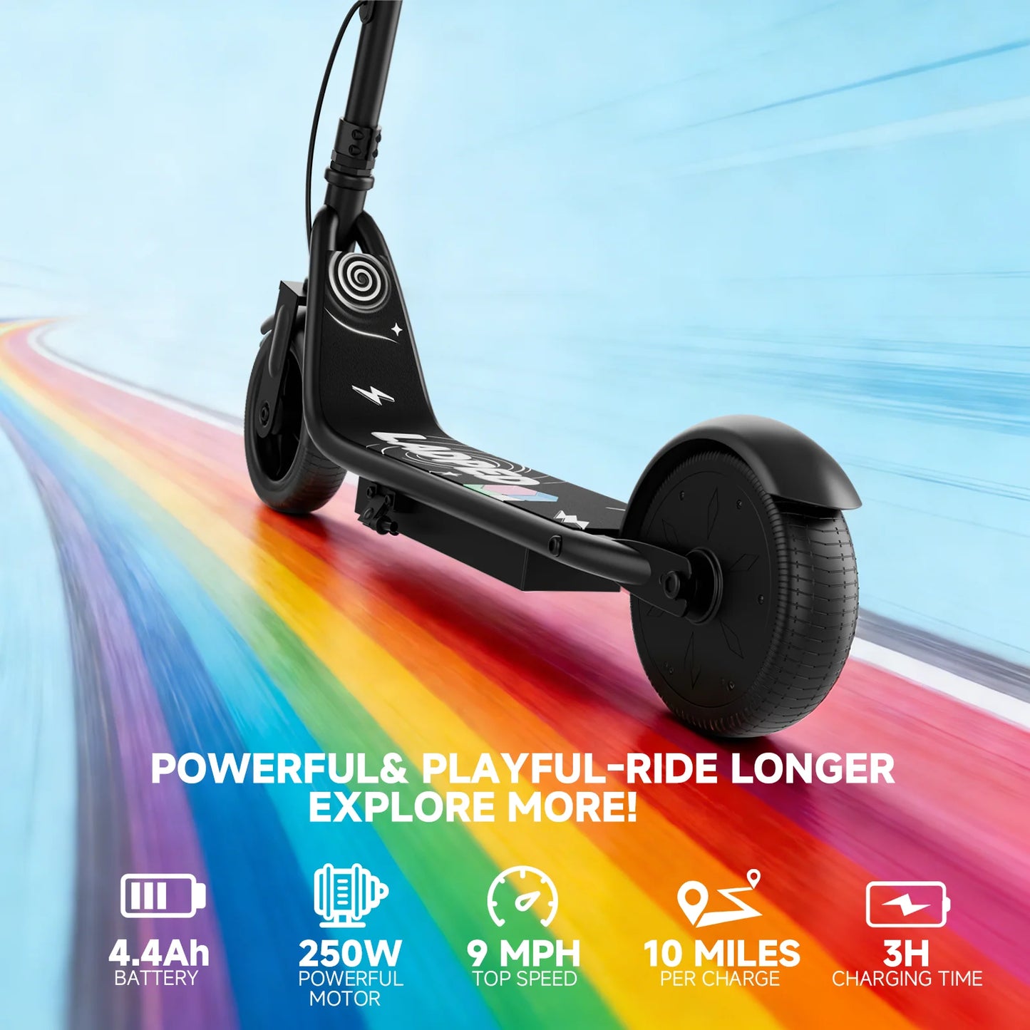 Electric Scooter for Kids, 3/6/9MPH, Three Speed Modes & 10Mile Max Range, 250W Motor, 6.5" Solid Tires, E-Scooter