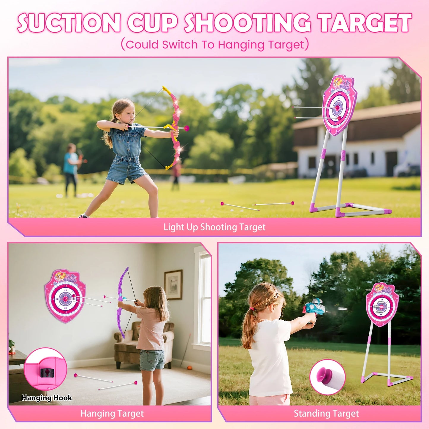 Night-Light Bow Arrow Guns for Girls,  Archery Stand Target Board for Kids