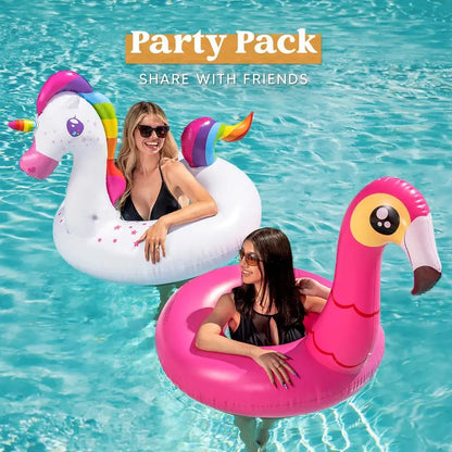 2Pack Flamingo and Unicorn Pool Floaties, Inflatable Pool Tubes