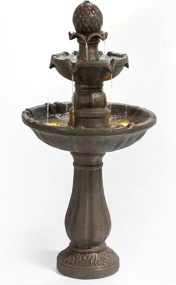 Outdoor Water Fountain - 3-Tier Stone-Like Bird Bath, 42.2 Inches Tall