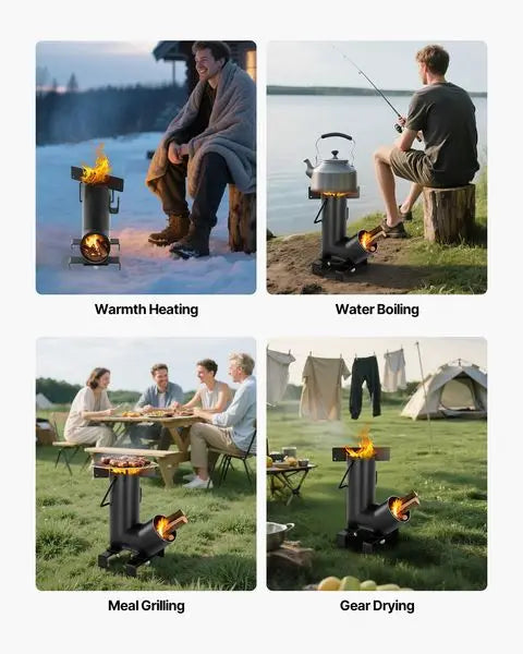 Portable Wood Burning Camping, Rocket Stove, w/ Carry Bag