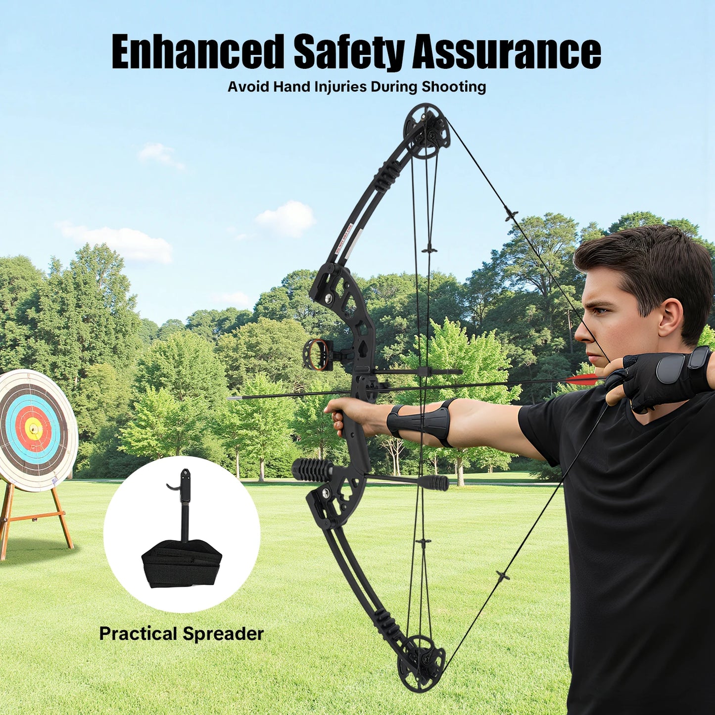 Compound Bow, Adjustable Draw Weight and Length with 3-Pin Sight, 12 Arrows Complete Set