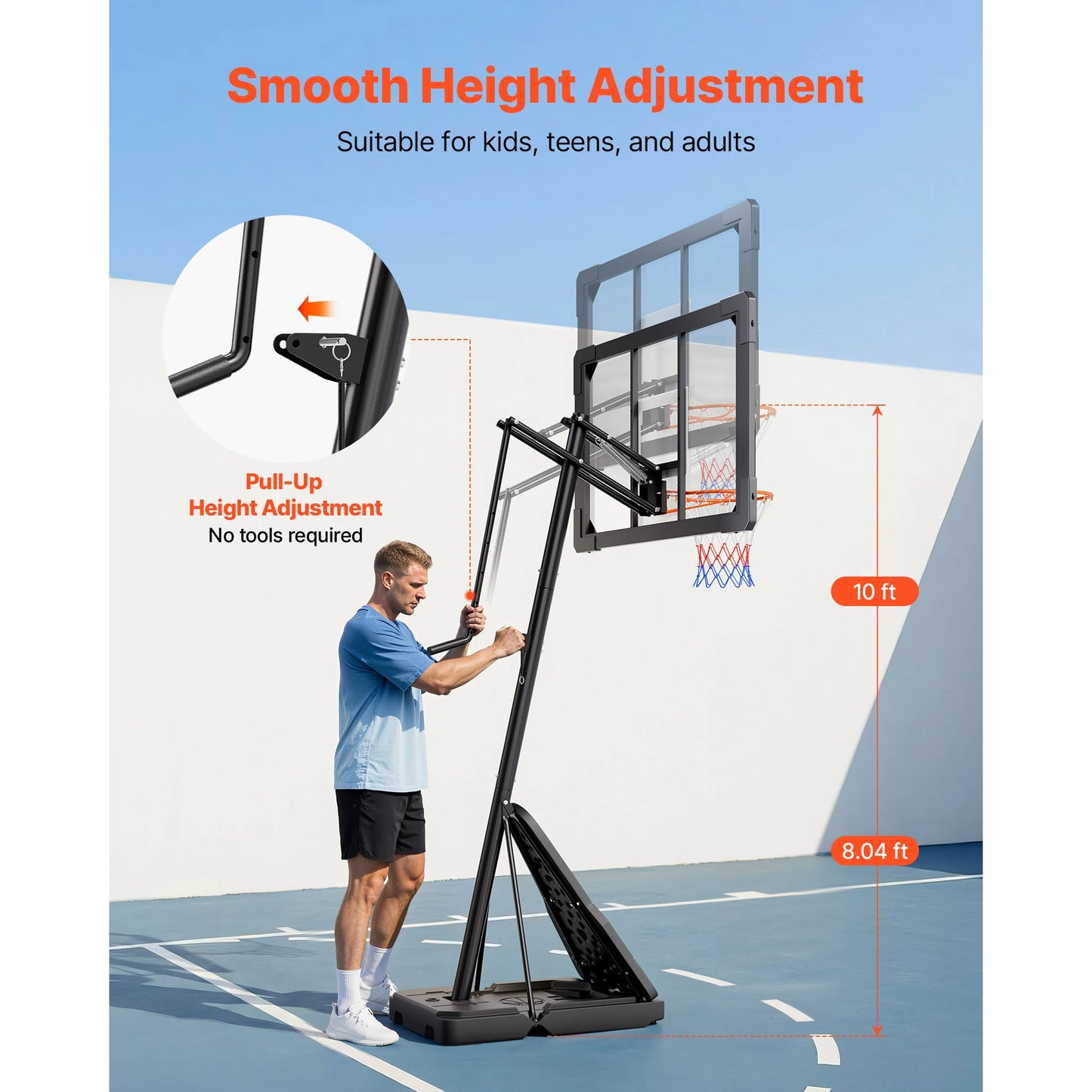 Basketball Stand, Height Adjustment, Hoop with 44 -54 inch Backboard