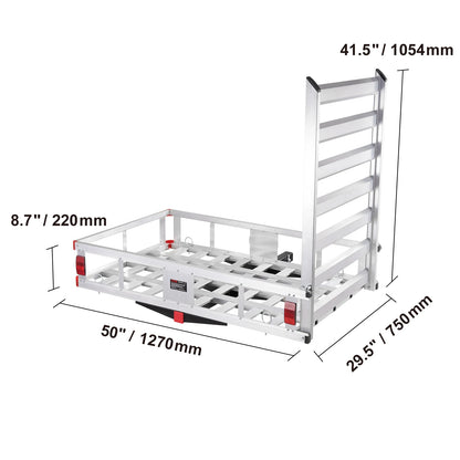 Cargo Carrier 400/500lb Capacity, Trailer Hitch Mount, Aluminum Cargo Basket 47x20x6 in