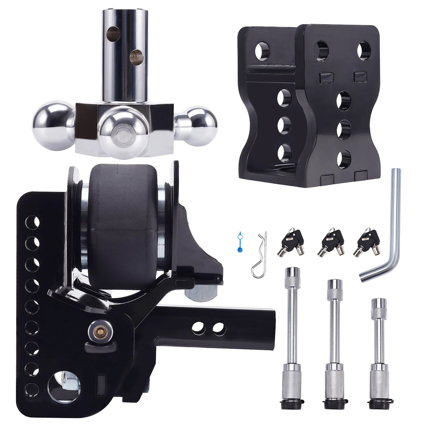 12,000lbs Adjustable Three-Ball Trailer Towing Hitch, 6" Drop/6" Rise
