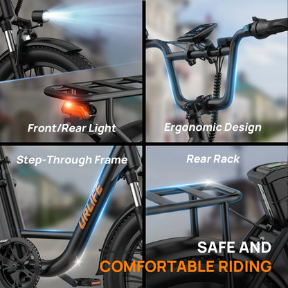 Electric Bike, 1000W, 48V 13Ah, Removable Battery, 20MPH, 20''X3" Fat Tire, 7-Speed, w/ Dual Disc Brake