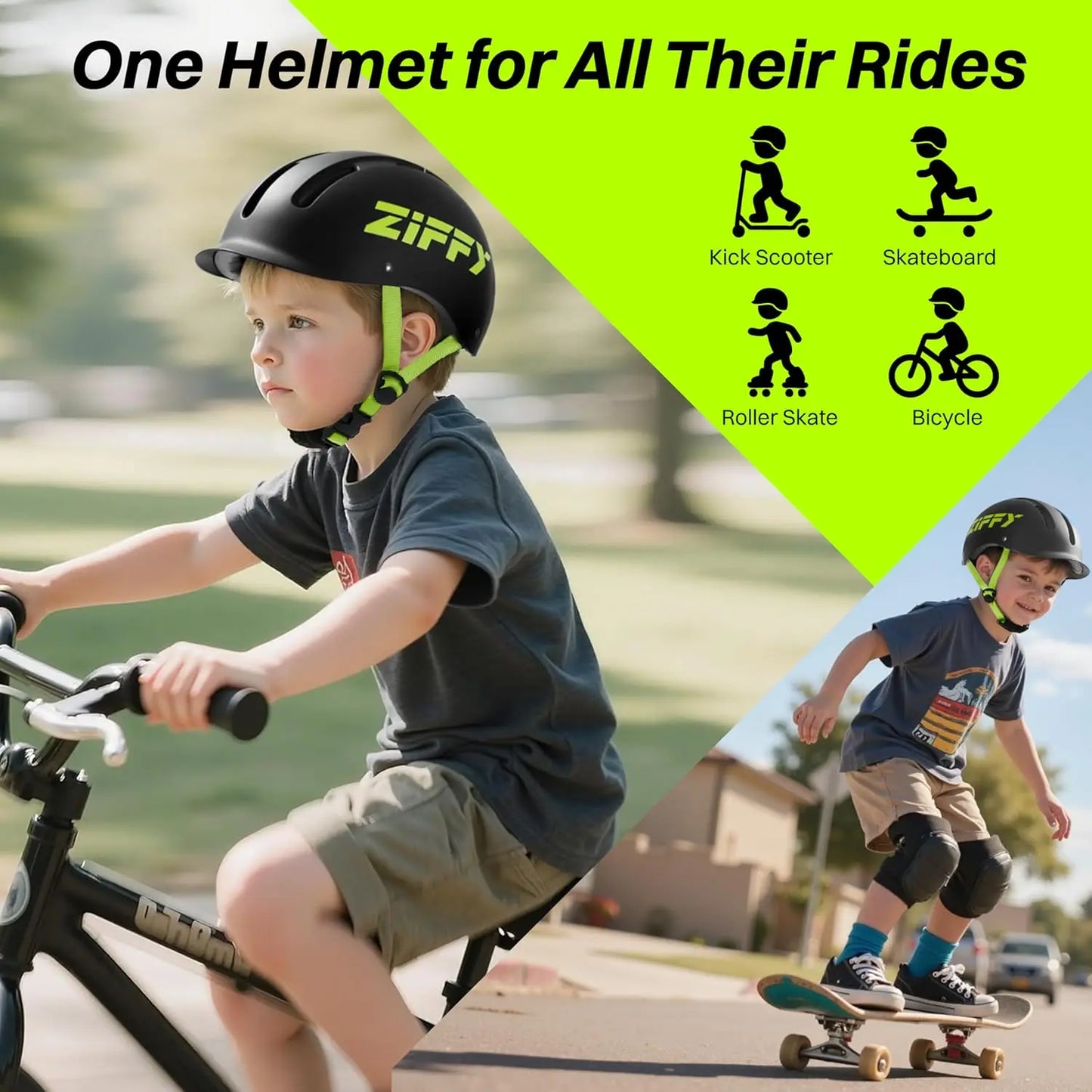 Bike Helmet, Adjustable, Kids/Toddler Safety Certified, Scooter Helmet for Boys or Girls, Washable Inner Lining