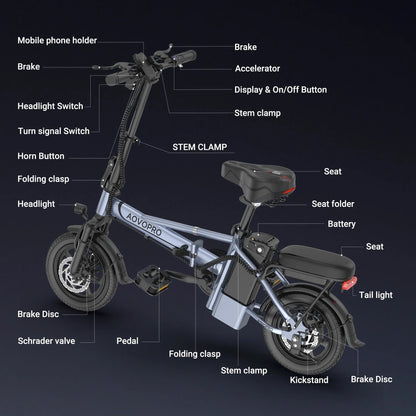 Electric Bike, 14'' Foldable, 500W 48V 10.4AH Battery, 22MPH Max Speed, 28Miles Range