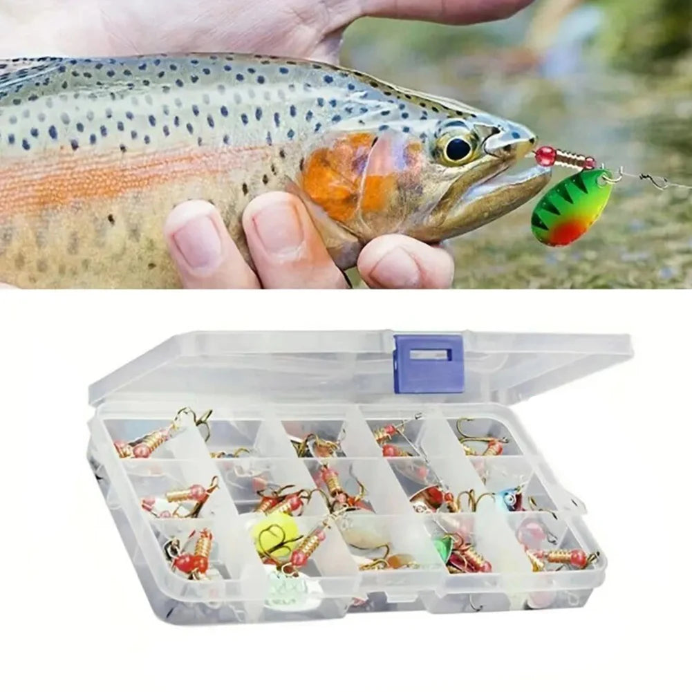 Metal Spoon Spinner Fishing Lure, Treble Hook, Wobblers, Artificial Bait for Fresh or Saltwater - 30pcs