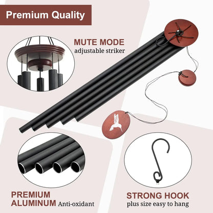 Outdoor Wind Chimes, Deep Tones, 5 Tuned Aluminum Tubes 60 inch, for Patio and Garden