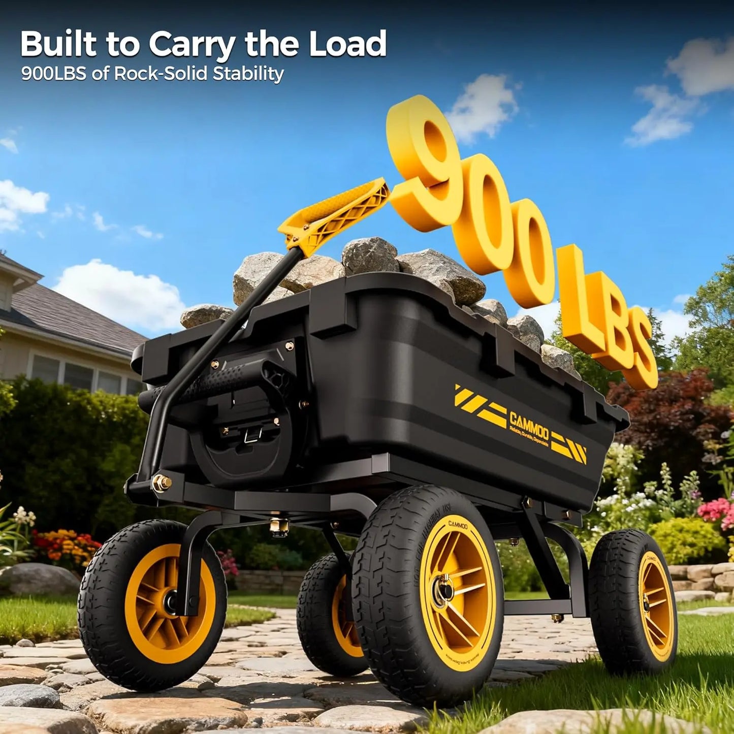 Heavy-Duty Garden Utility Wagon Cart, 10in NO-FLAT Tires, 900lb Expandable Capacity, w/ Quick-Release Dump