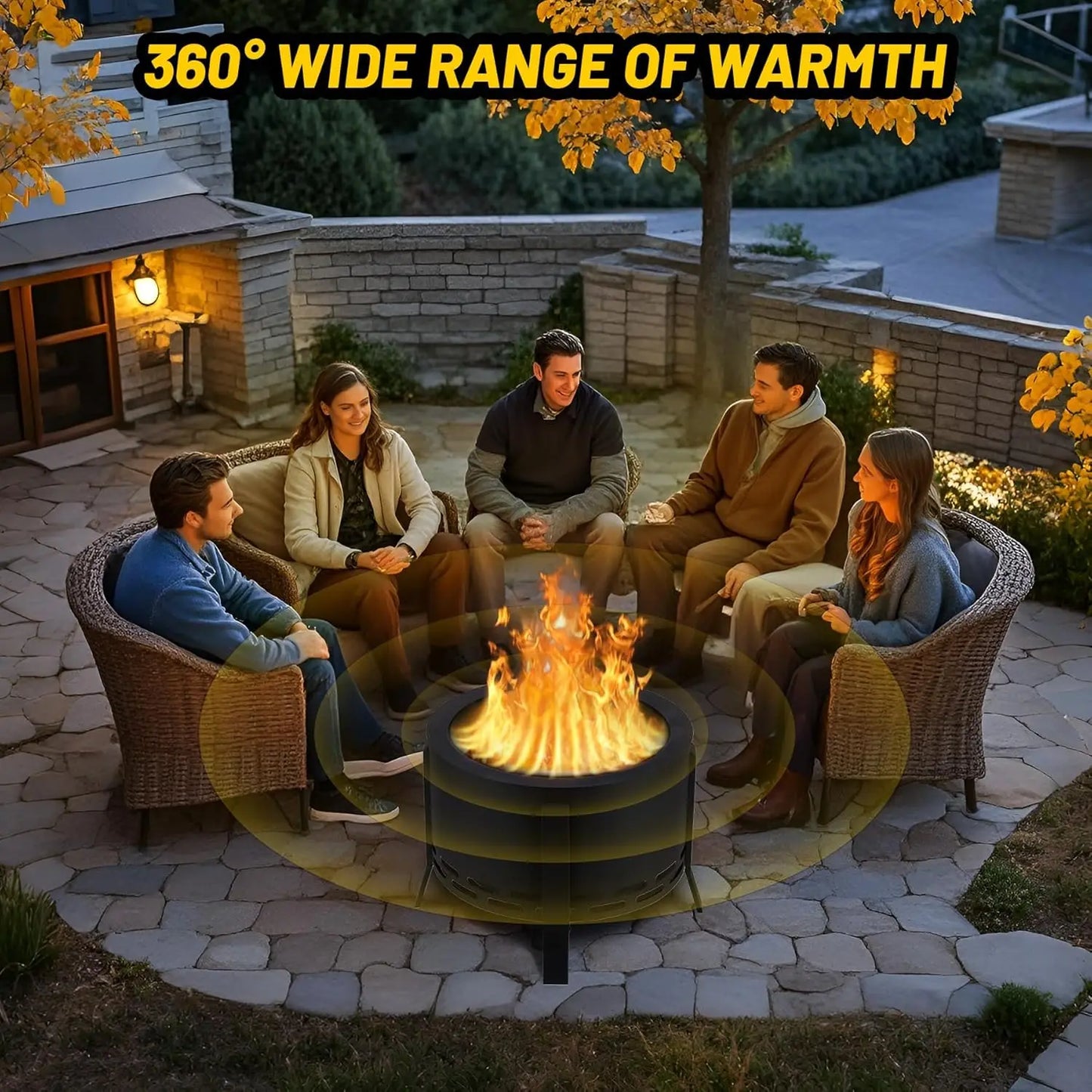 Smokeless Firepit, Low Smoke, Outdoor 26 Inch Pit w/ Folding Feet, Multi-Fuel Wood Pellets