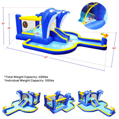 Inflatable Water Slide, Trampoline, Bounce House with  Dolphin Sprinkler