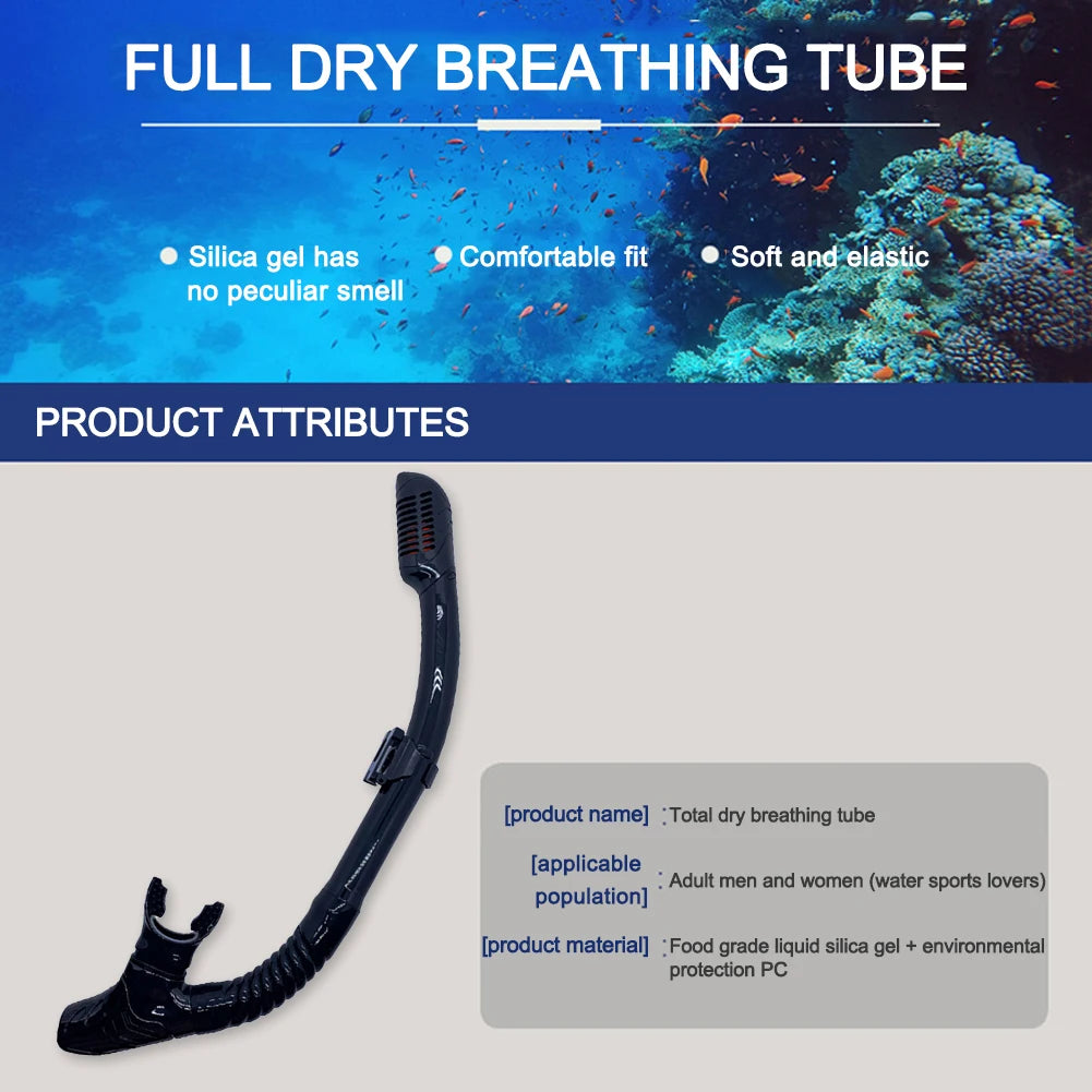 Silicone Snorkel, Swimming Diving Snorkel w/ Hanging Buckle Comfortable Breathing Tube