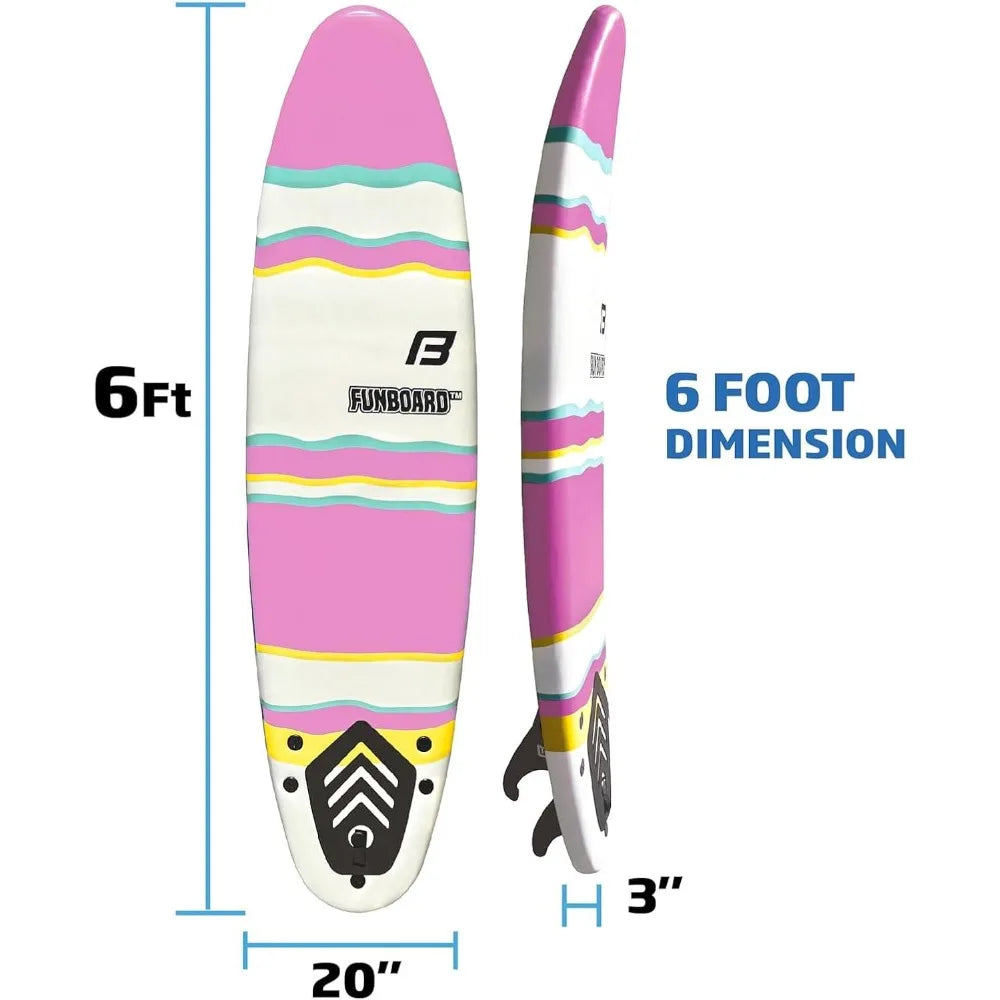 6’ Surfboard Softboard Foam - Include (3) Fins 6’ Foot Leash and (2) Wood Stringers