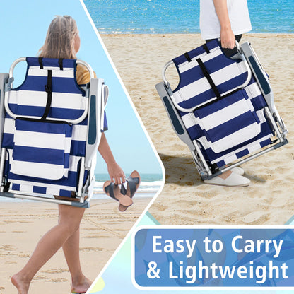 Short, Oxford Cloth, Silver White Aluminum Tube Bearing, Beach Chair, Blue Stripes