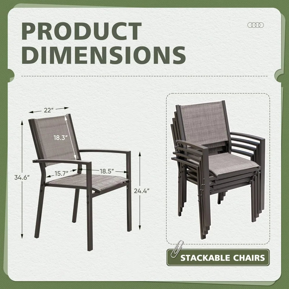 Patio Chairs, Textilene Fabric, Outdoor Set of 6, Stackable Dining Chairs for Backyard, Deck, Poolside