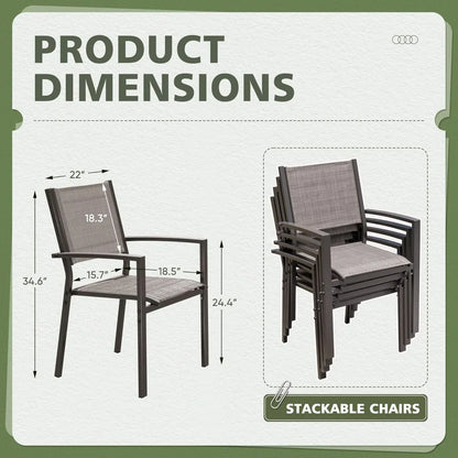 Patio Chairs, Textilene Fabric, Outdoor Set of 6, Stackable Dining Chairs for Backyard, Deck, Poolside