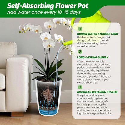 1-Pair,Black Self-Watering Planters – 16" Tall Round Flower Plant Pots, Water Level Gauge