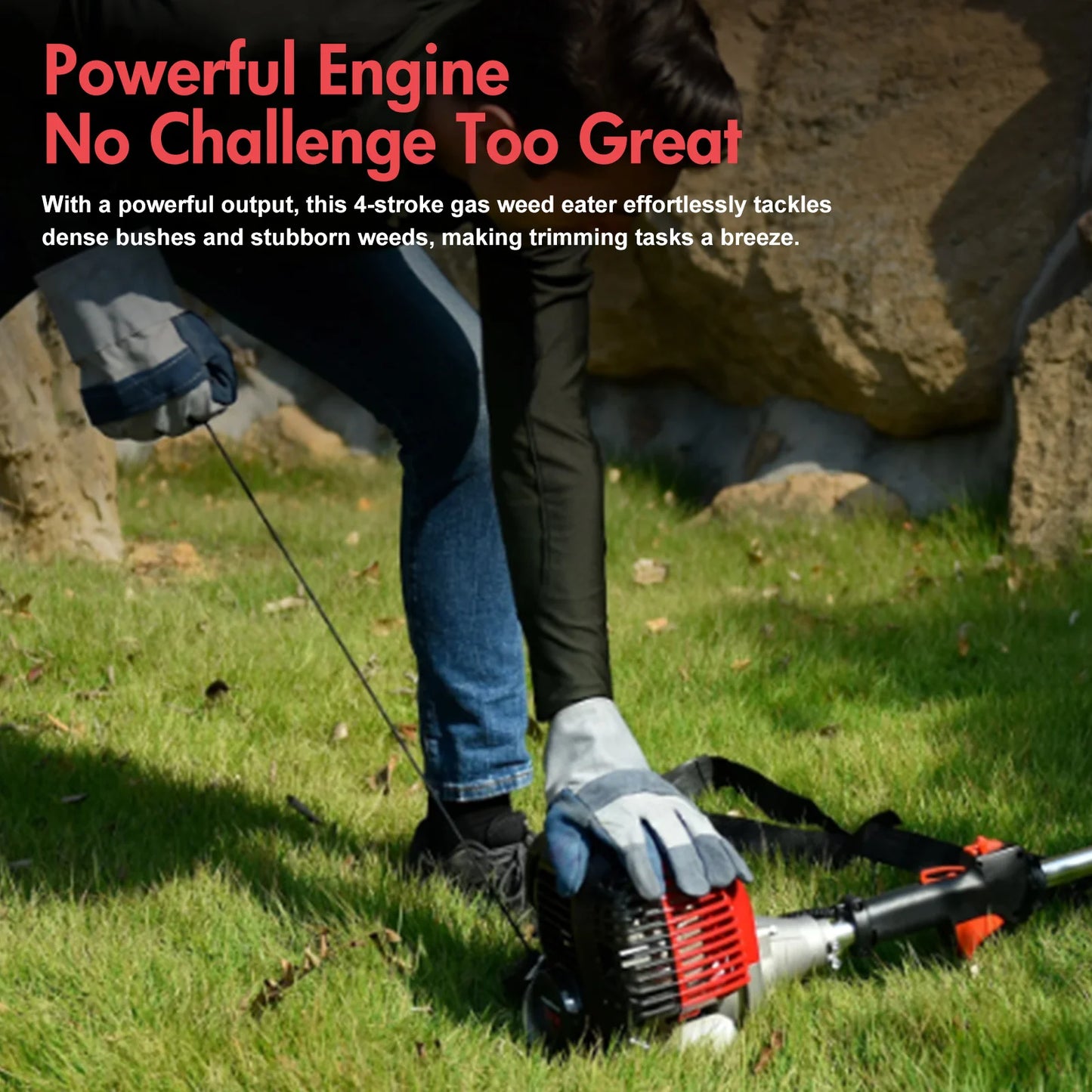 Gas Weed Eater, 4-Stroke, 31cc, 15lb, 13 in Straight Shaft Stringless Trimmer, Weed Wacker, High-Power