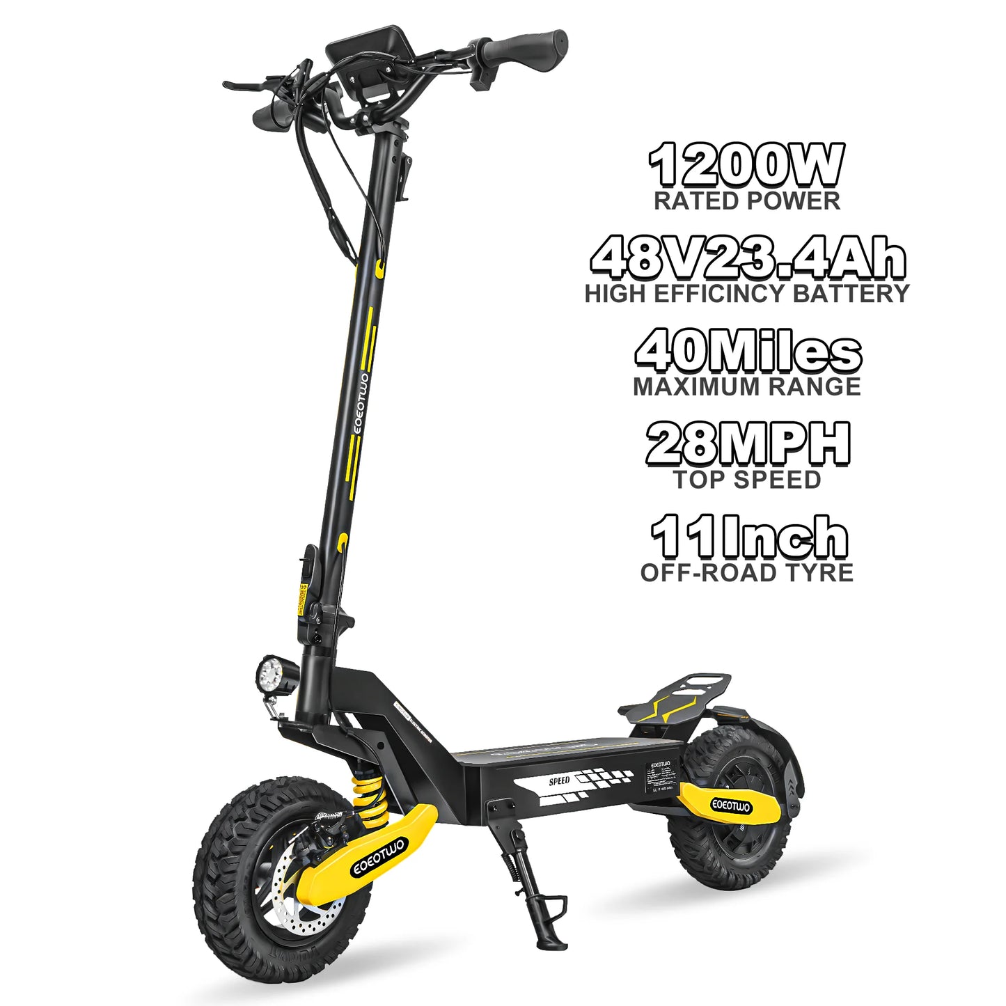 Off Road 1200W Electric Scooter for Adults, 48V Long Range E-Scooter, 30MPH Fast Speed, 11" Tubeless Tire, Foldable, Kick Stand