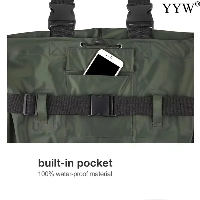 Waterproof Fishing Waders Pants, Chest-Length with Boots, Breathable Overalls, Unisex