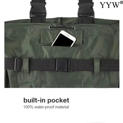 Waterproof Fishing Waders Pants, Chest-Length with Boots, Breathable Overalls, Unisex