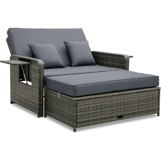 Wicker Patio Outdoor Patio Daybed, Lounger, Loveseat & Storage Ottoman