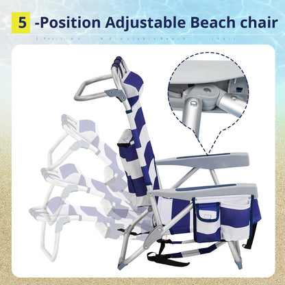 Short, Oxford Cloth, Silver White Aluminum Tube Bearing, Beach Chair, Blue Stripes