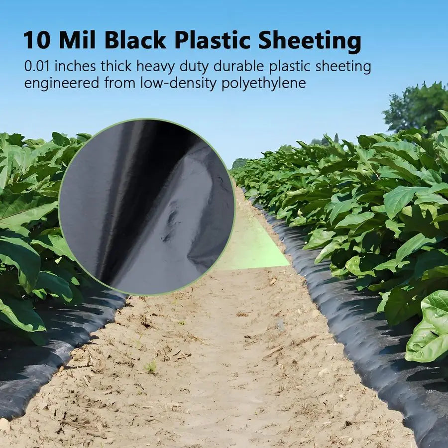 Plastic Sheeting Roll, 10 Mil, 5x100 FT. Heavy Duty Black Polyethylene Film, Tarp, Drop Cloth, Weed Barrier