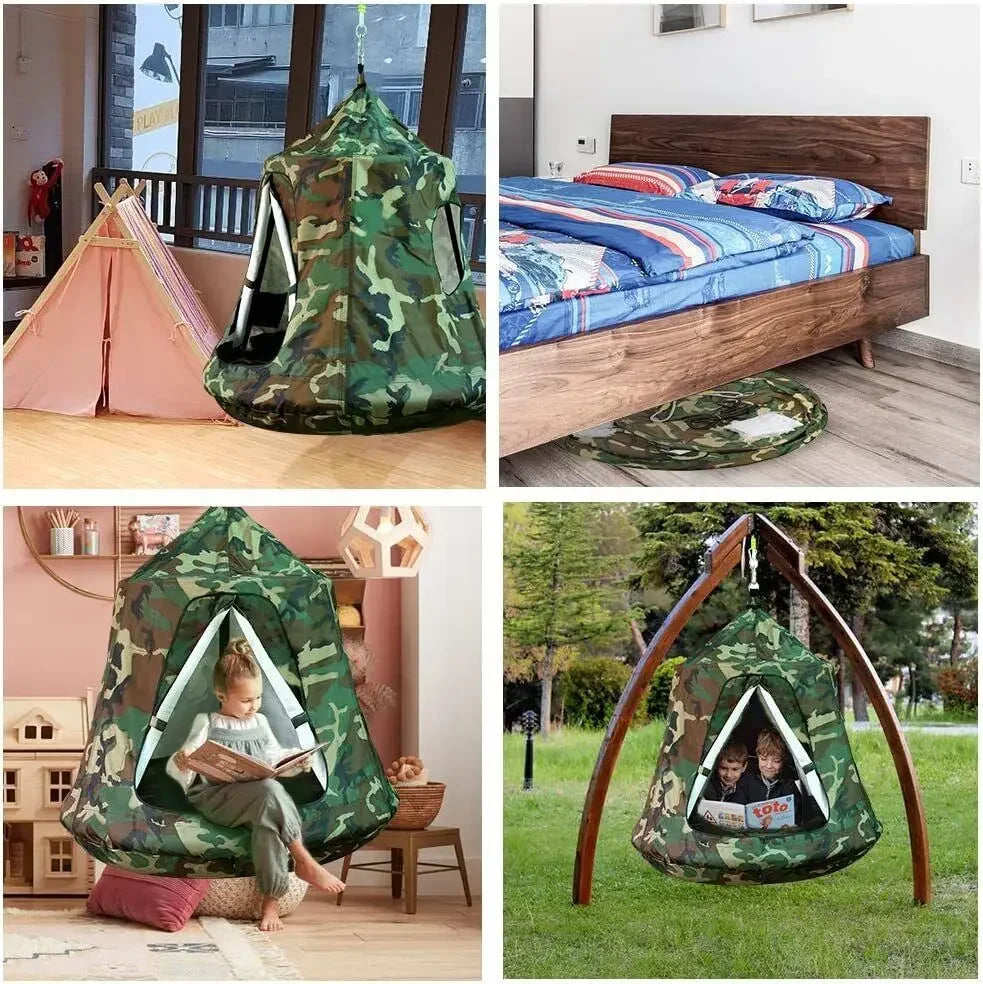 Hanging Tree Tent, Green Camo, Indoor Outdoor Hanging Tent, Waterproof, Portable