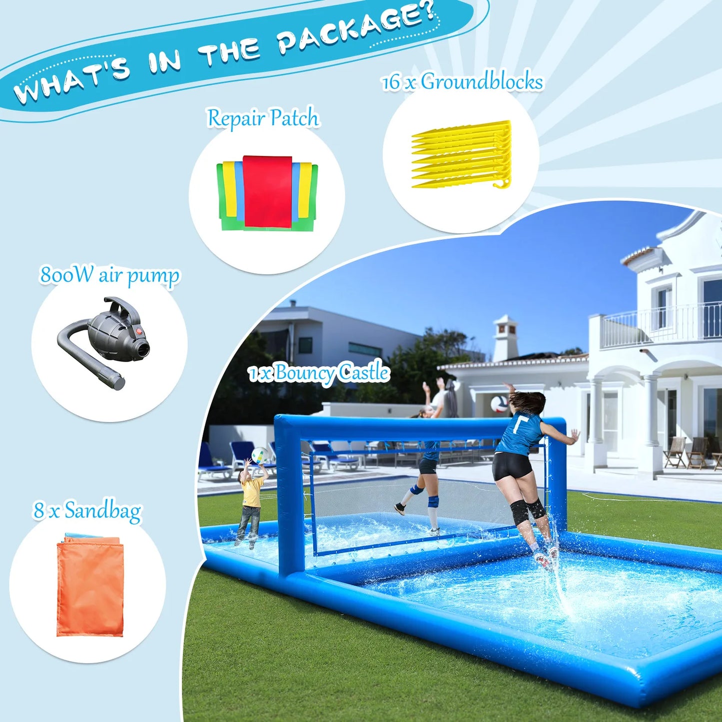 Inflatable Volleyball Court Outdoor 33 ft. Water Volleyball Pool