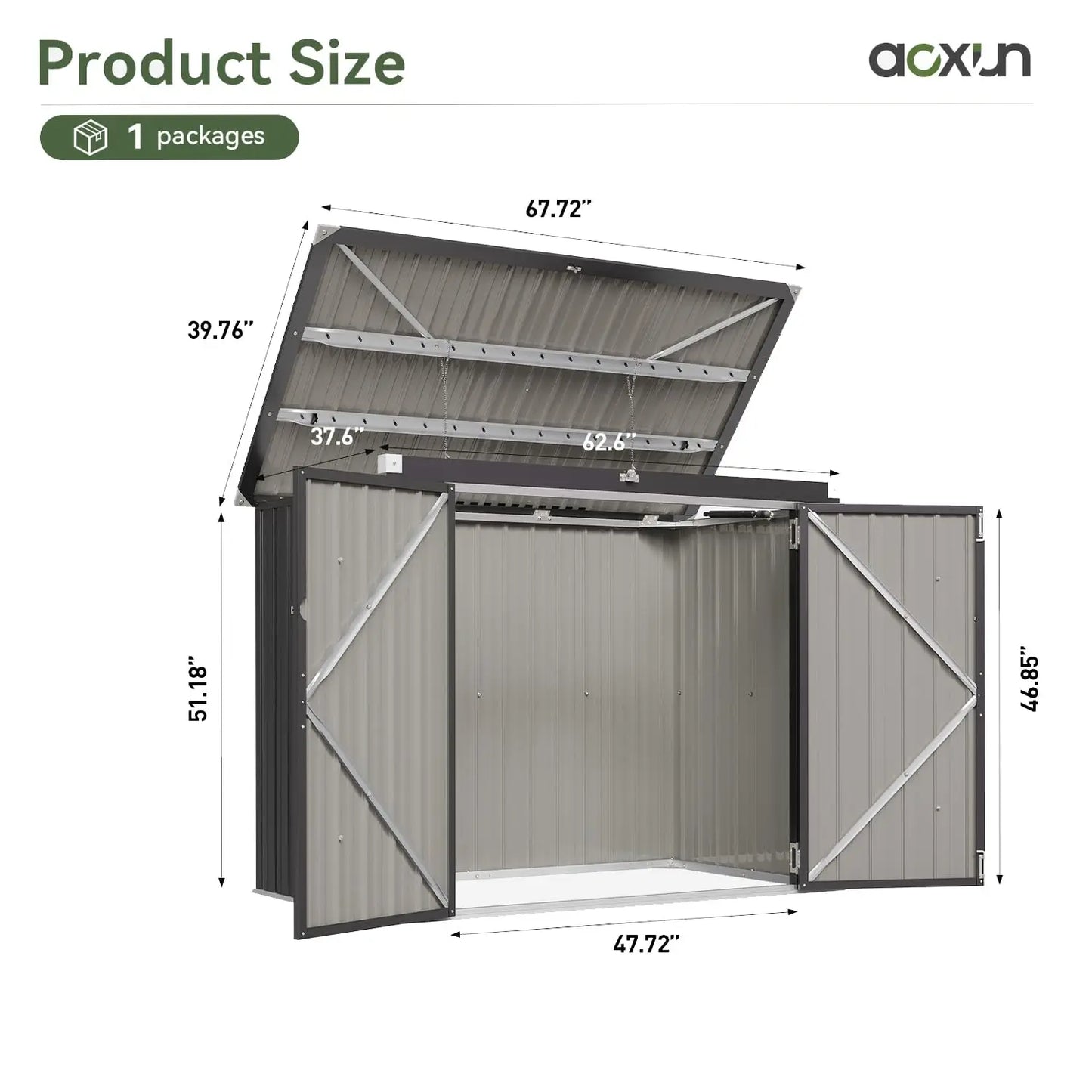 Metal Outdoor Storage Shed 80 cu.ft  with Chain Lid, Waterproof  for 2-bin Garbage Can Organizer