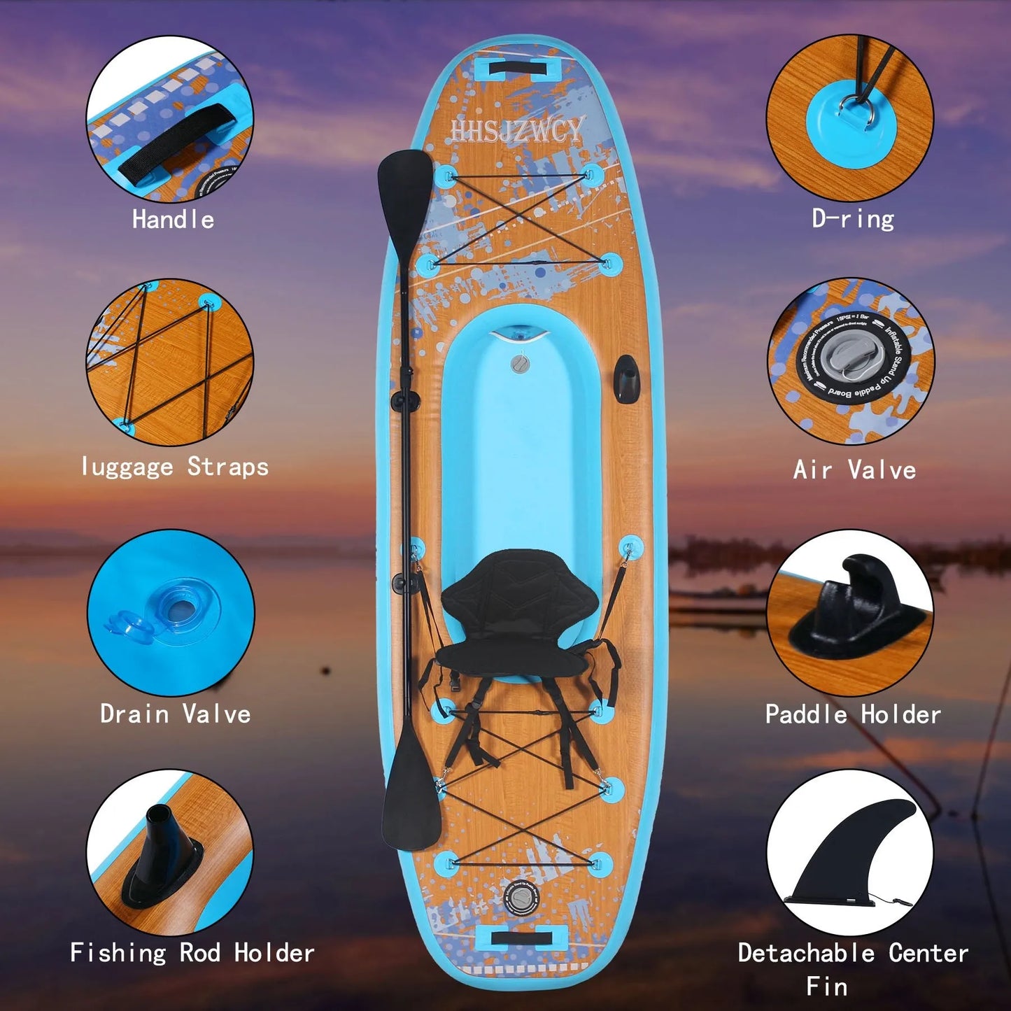 Inflatable 10' Stand Up Paddle Board, Kayak, 34'' Extra Wide, for Adults, with Seat, Paddle Board