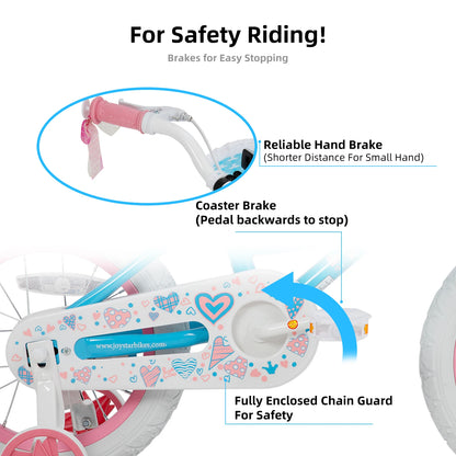 Girls Bike with Basket & Training Wheels, 12, 14, 16, 18 Inch Kids Bike, Foot Brake, Child Bicycle