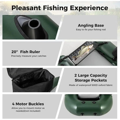 Inflatable Float Tube, Fishing Belly Boat, with 2 Detachable Storage Bags, Pump, Carry Bag