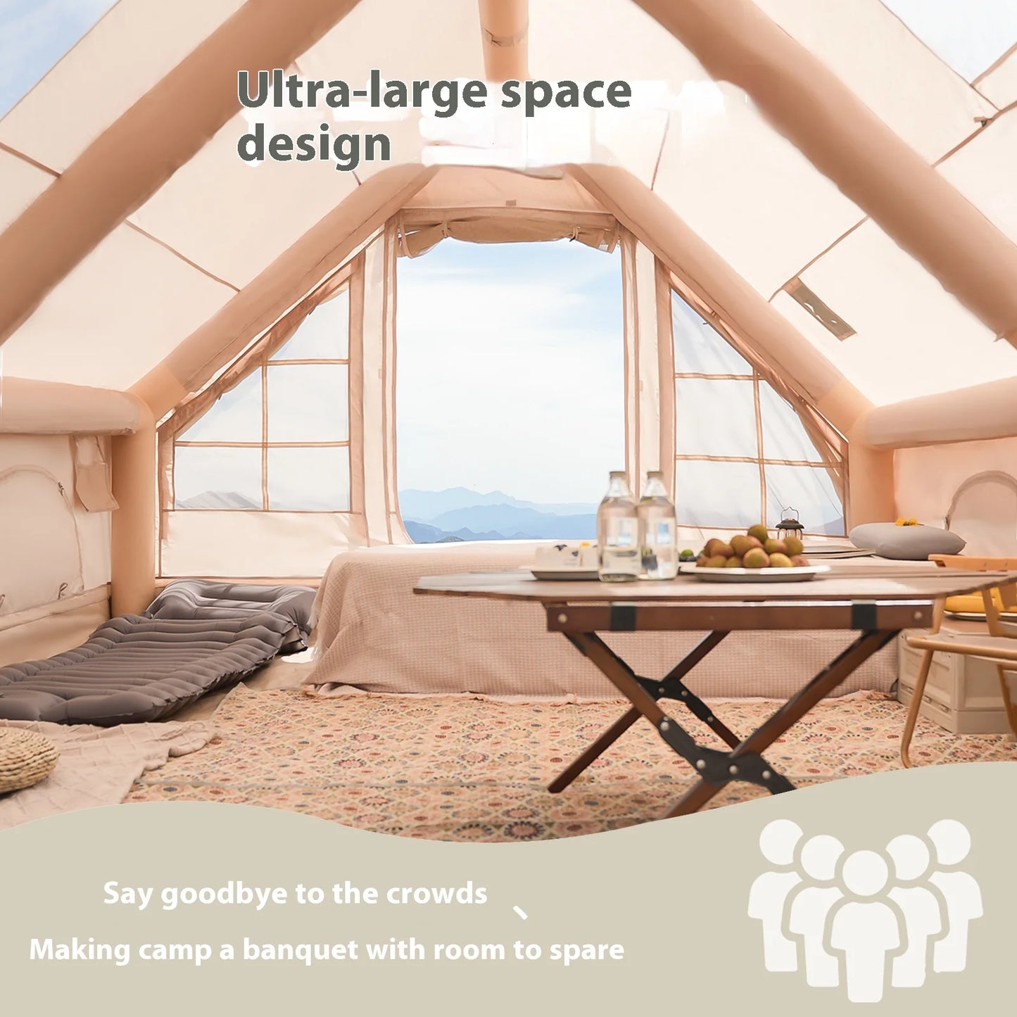 Inflatable Tents for Adult Camping, Luxury Tents, w/ Stove Plug, 4/6/8 Person Family Tent