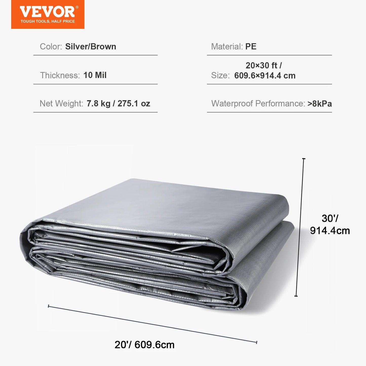 Heavy Duty, Waterproof, Tear-Proof, Poly Plastic Tarps w/ Grommets, Multi-Purpose