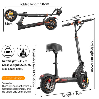 Electric Scooter, 800W Motor 48V, 12.5AH Battery, 10"Tire, Max 40-50KM Range, Disc Brake, LCD Display