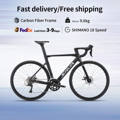 Racing Road Bicycle, Carbon Fiber Frame, Integrated Handlebar, 18-Speed Adult Competition Bicycle