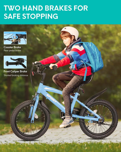 16 Inch Kids Bike, w/ Training Wheels, Kickstand, Dual Handbrake, Adjustable Handlebar & Saddle